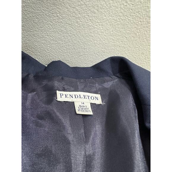 Pendleton Womens Virgin Wool Navy Blazer Size 14 Lined One Button Classic - Picture 3 of 13